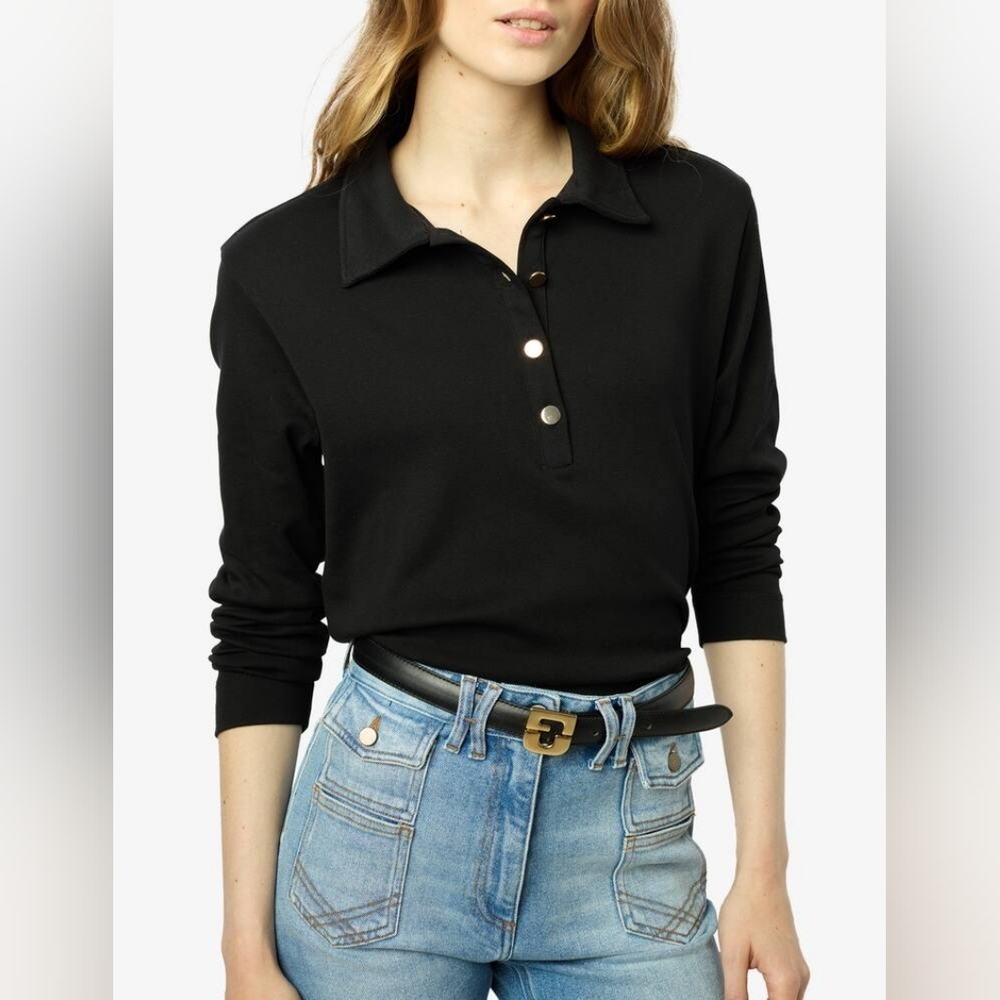 Gerard Darel Paris Black Cotton Polo Alfredine Size 1